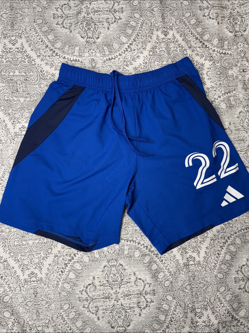 Men's Blue AdIdas Athletic - Soccer Shorts with Number 22 - Large